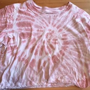 PINK Cropped drawstring pink tie dye shirt